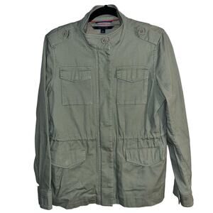 Tommy Hilfiger Canvas Full Zip Military Style Jacket in Light Olive Green